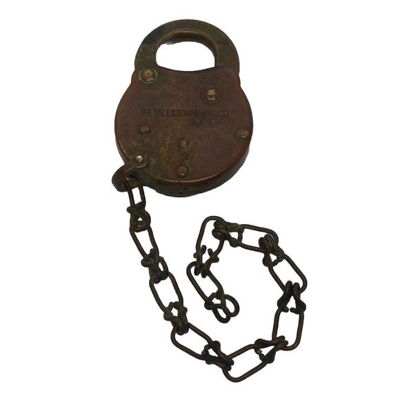 Antique Yale and Town MFG CO Pad Lock Cast Iron Heart Shape 9” Chain No Key - Picture 11 of 15